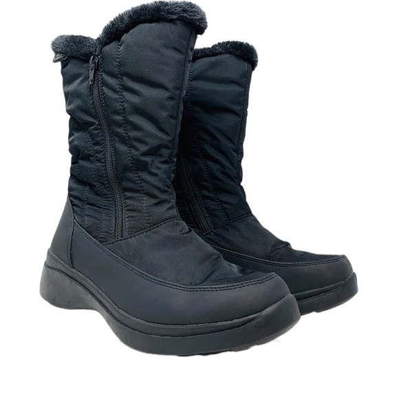 London Fog Womens Sz 8 Faux Fur Zip Up Winter Boots Comfy Warm Waterproof Vegan - Picture 2 of 7